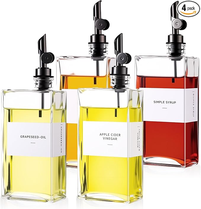 4 Pcs Olive Oil Dispenser for Kitchen, Glass Olive Bottles Oil Seasoning Bottle Set Coffee Syrup Soy Sauce Dispenser(Black,500 ml)