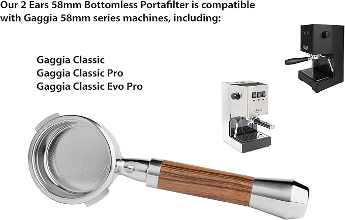 LILQ 58mm Bottomless Naked 2 Ears Portafilter | Compatible with Gaggia Machines | Stable Handle (Blackwood Fusion, 58mm For Gaggia)