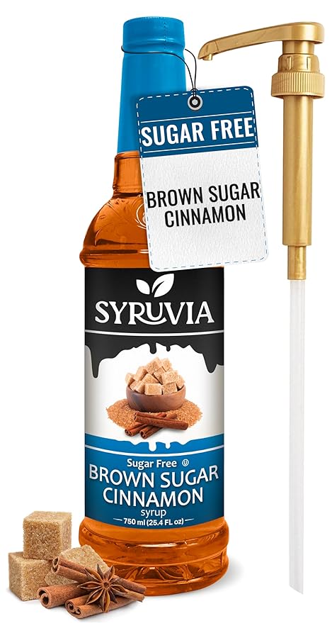 Syruvia Sugar Free Coffee Syrup, Brown Sugar Cinnamon Flavored Syrup for Drinks, Lattes, and Desserts – 25.4 fl oz, With Pump