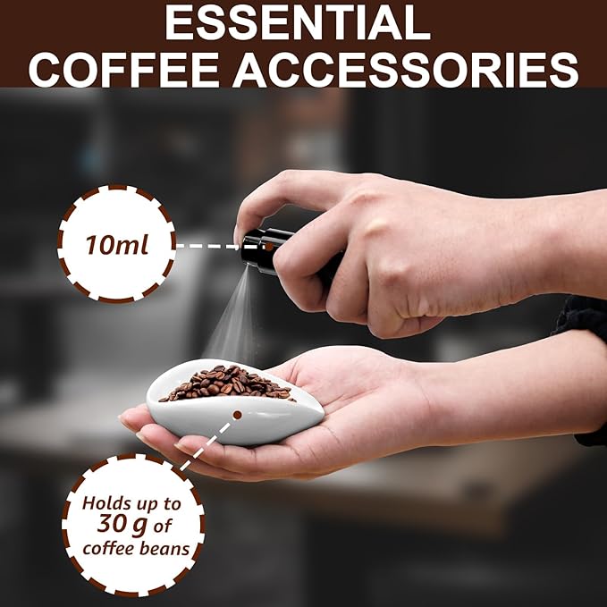 Coffee Bean Dosing Cup and RDT Spray Bottle and Spoon 3-Piece Set, Coffee Bar Accessories, Ceramic Dosing Vessel, Single Dose Measuring Tray Kit, Coffee Lover Gift