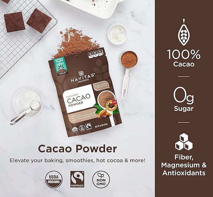 Navitas Organics Cacao Powder, Bags, 30 Servings, 1 Pound (Pack of 1), 16 Ounce
