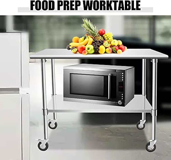Stainless Steel Table - Metal Table Cart - Commercial Workbench with Caster Wheel - NSF Certified - for Restaurant, Warehouse, Home, Kitchen, Garage,36''x18''