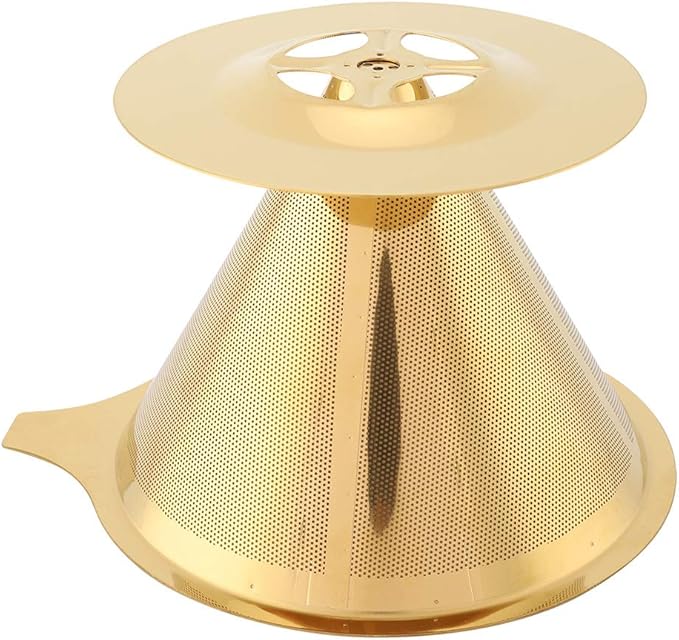 Pwshymi Stainless Steel Coffee Dripper, Gold Pour Over Coffee Filter with Double Mesh and Silicone Base, for Home Office Travel Camping