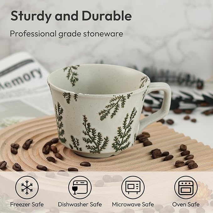 LINVIA Ceramic Coffee Mug, 12 oz Novelty Unique Teacup with Handle, Stoneware Cup for Tea Mocha Latte Cappuccino Espresso (Leaf)