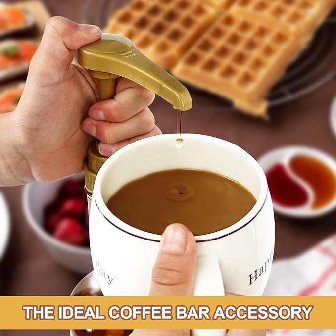Kdzdong-6Pcs Gold Coffee Syrup Pumps, Compatible with 25.4 Oz/750ml Bottles, Great for Home & Coffee Bar Drinking Mixes, Tea, Beverage, Cocktails