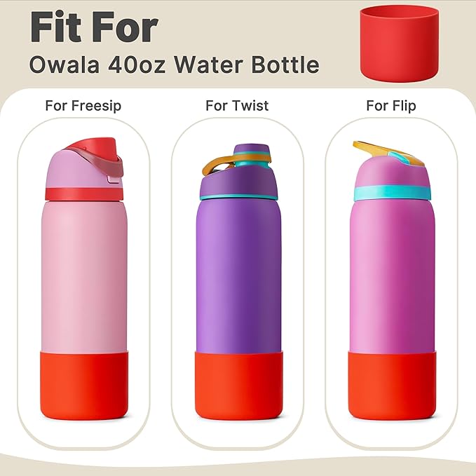 Silicone Water Bottle Boot for Owala 40 oz, Protective Sleeve Bottom Bumper Protector for Owala 40 oz FreeSip & Twist & Flip Stainless Steel Water Bottles (Red)