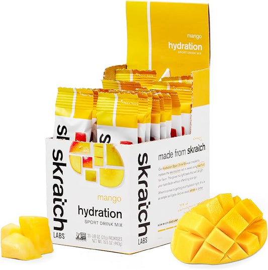 Skratch Labs Hydration Sports Drink Mix Packets – Real‑Fruit Electrolyte Powder for Fast Hydration & Endurance | Mango | 20 Pack | Vegan, Non‑GMO, Clean Ingredients