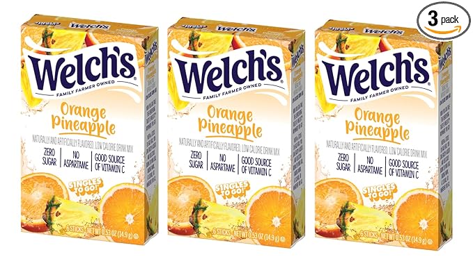 Welchs Orange Pineapple Drink Mix - Pack of 3-6 Singles To Go - 18 Total Servings - Zero Sugar, Low Calorie