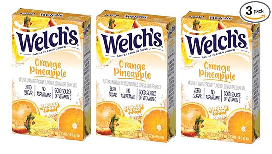 Welchs Orange Pineapple Drink Mix - Pack of 3-6 Singles To Go - 18 Total Servings - Zero Sugar, Low Calorie