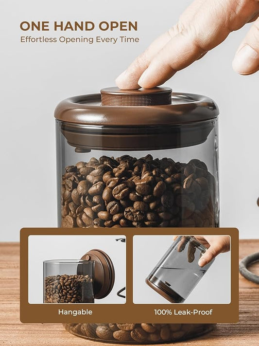 Coffee Canister for Ground Coffee, 13 oz Borosilicate Air Tight Coffee Bean Container with Pop Lid, CO₂ Releasing Valve for Grounds Coffee, Anti-UV