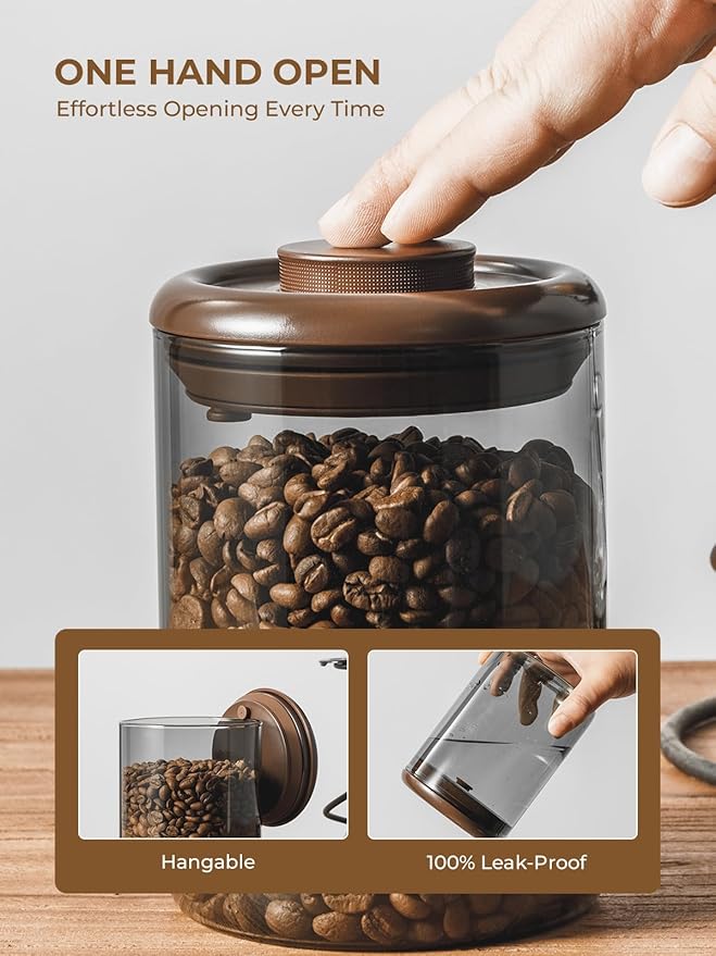 Ground Coffee Glass Container Airtight 10 oz – Pop Top Ground Coffee Canister with CO₂ Valve, 0.63lb Coffee Bean Container, UV Resistant