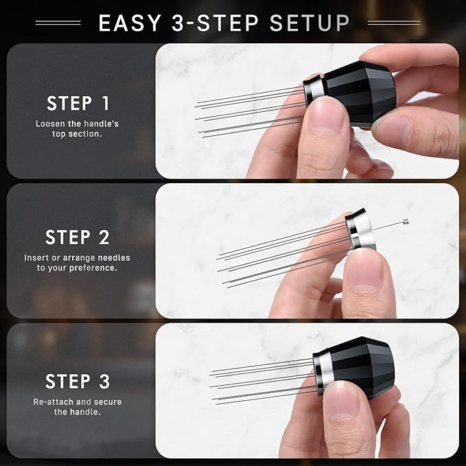 WDT Espresso Distribution Tool Espresso Stirrer Tools for Barista, 0.35mm 8 Needles Espresso Coffee Stirrer with Extra 4 Replaceable Needles, Aluminum Alloy Handle with Stand (Black)