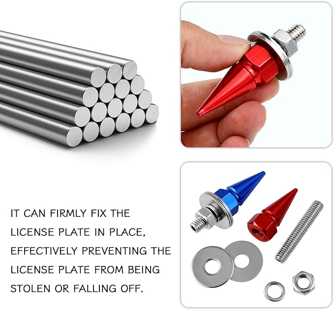 4 PCS License Plate Screws, Spike Anti Theft Motorcycle License Plate Screws Bolts Set, Aluminum Security Fasteners Kit for Car Truck Motorcycle Plate Frames, Car Decorative Accessories (Green)