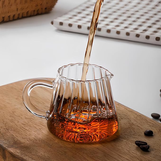 Glass Milk Frothing Pitcher 12Oz Clear Creamer Jug for Coffee Tea Syrup Serving Home Restaurant Use