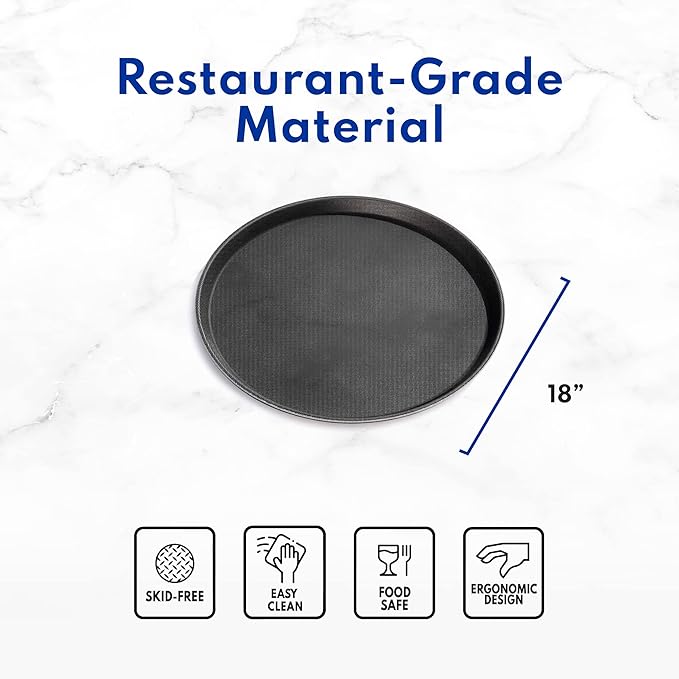 New Star Foodservice Non-Slip Tray, Plastic, Rubber Lined, Round (Black, 14-Inch)