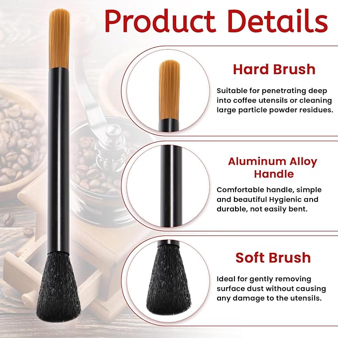 Giantree Dual Head Coffee Brush, Coffee Grinder Brush, Dusting Espresso Brush Coffee Grinder Cleaner, Barista Tools for Coffee Machine Toaster Cleaning(Black)