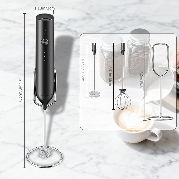 Kitchen Milk Frother Handheld with Stand, 3 Speeds Adjustable Mixer Electric Handheld Frother Wand, Hand Mixer Matcha Whisk Coffee Stirrers for Matcha, Hot Chocolate, Egg, Lattes - Black