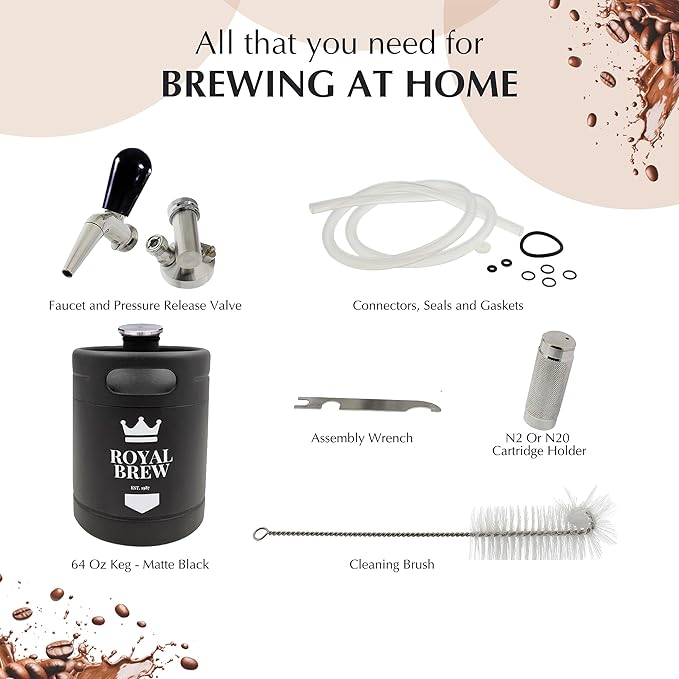 The Original Royal Brew Nitro Cold Brew Coffee Maker - Gift for Coffee Lovers - 64 oz Home Keg, Nitrogen Gas System Coffee Dispenser Kit