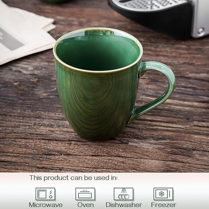 vicrays Coffee Mug Set, 12 Ounce, Set of 4, Ceramic Mug for Men, Women, Unique Glazed Mugs with Handle for Coffee, Tea, Milk, Cocoa, Cereal(Green)