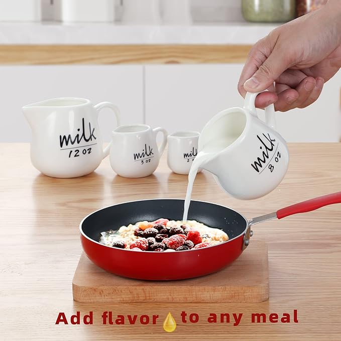 Creamer Pitcher with Handle,Ceramics Milk Creamer Container for Milk,Coffee,Sauce,Microwave Safe, White (12-Ounce, Set/1)