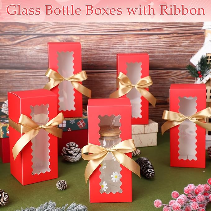 Windyun 100 Pcs Tumbler Gift Boxes for Sublimation Glass Exhibition Boxes Transparent for 12oz 16oz 20oz Shipping Cup Exhibition Packaging for Jars Mug Can Party Supplies (Red)