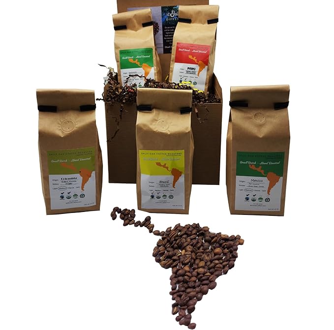 Coffee Gift Set Las Americas 5 Pack 12oz Gourmet Organic Medium Roast whole Bean with Best Beans From Mexico, Guatemala, Peru, Colombia and Brazil 60oz