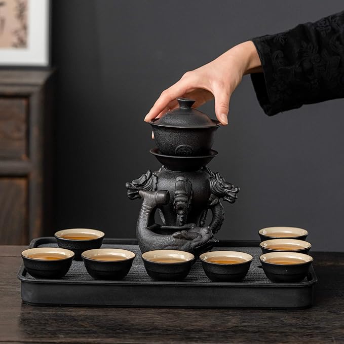 Ceramic Teapot with Infuser Loose Leaf Tea Teapot with 8 cups, Kungfu Tea Sets (Black Dragons)