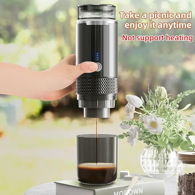 Portable Electric Espresso Coffee Machine One Button Operation with 4 Power Indicator Light Cordless Rechargeable Handheld Coffee Maker for Home Car Travel with Carry Bag (not heating)