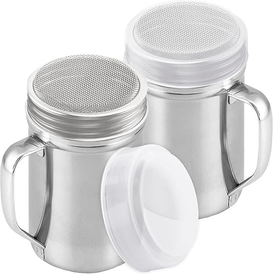 CUSINIUM Large Powdered Sugar Shaker Duster - With Handle - Cinnamon Shaker For Coffee Bar- Fine Mesh Dredge - 14 ounce, pack of 2 | Style: Fine