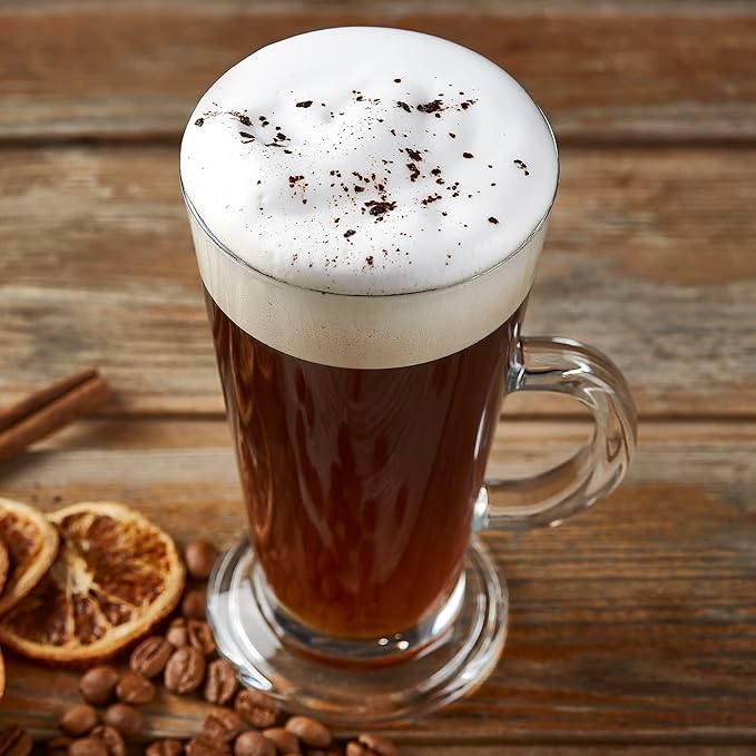 Crystalia Irish Coffee Glasses Set of 2, Latte Mugs with Handle, Clear Tall Glasses for Iced Coffee, Latte, Cappuccino, Hot Chocolate, and Hot Toddy (Small 9 oz)