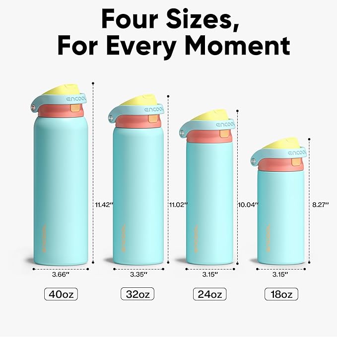 ENCOOL Leakproof Insulated Water Bottle with Straw Dual-Sip Water Bottle Bag-Safe Design for Work, Commute & Gym – Keeps Drinks Cold All Day, 32 oz, Orange-Reef Blue