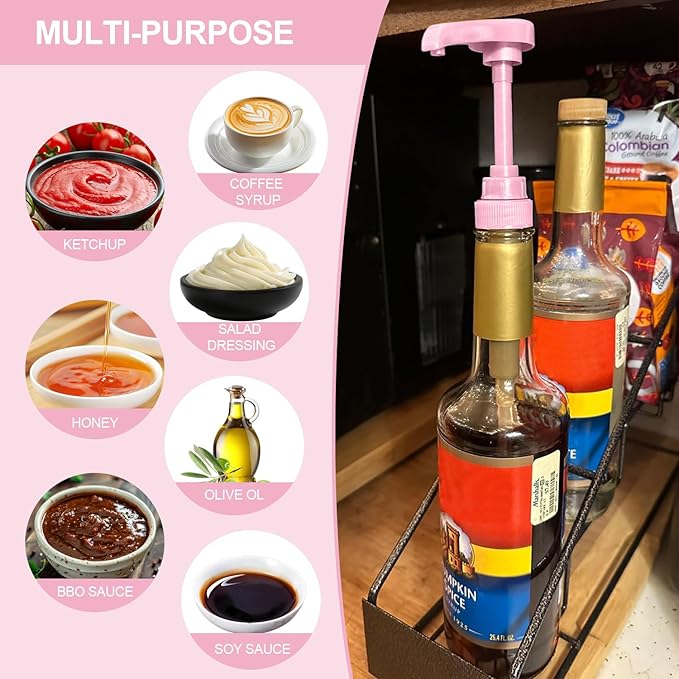Pink Coffee Syrup Pump | Suitable for 25 oz/750 ml Torani, Jordan's Skinny, Davinci, and Monin 33.8 oz Plastic Bottles | Not Suitable for Monin Liter 750 ml | 6-Pack
