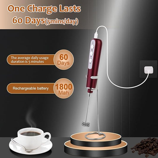 Milk Frother Wand Rechargeable Handheld Frother For Coffee,Batidora De Mano Electrica Coffee Bar Accessories Kitchen Appliances Essentials Electric Frother Gift For Women Men (Red)