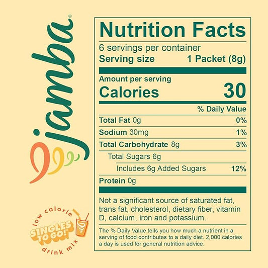 Jamba Singles To Go! mango-a-go-go smoothie-inspired powdered drink mix sticks, 6-Count, 3G Energy (green tea, ginseng, guarana), aspartame free, just add water