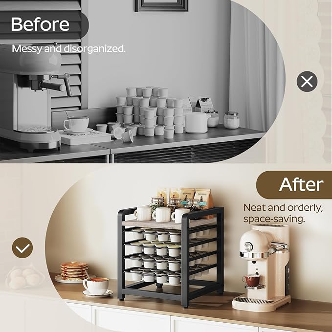 Coffee Pod Drawer Holder, 4 Tier Organizer for K Cup, 80 Pods Capacity, Spacious Storage Rack for K Cup, Space Saving, Easy Assembly, for Kitchen, Greige and Black KH04BG