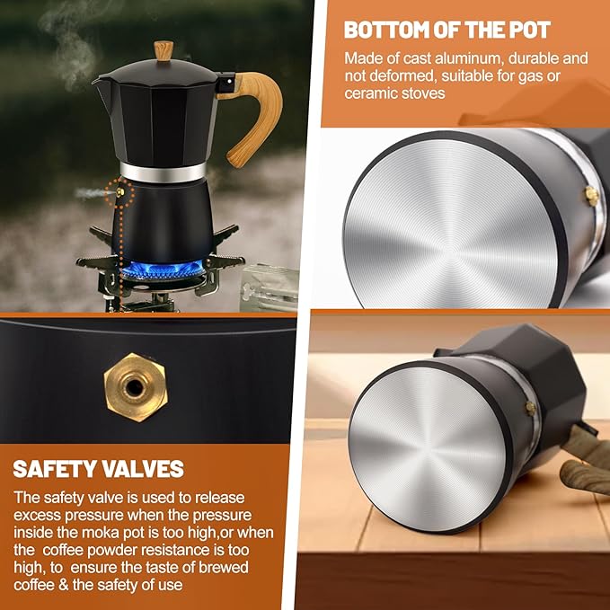 DITOSH 3 Cup Aluminum Espresso Stovetop Moka Pot Express Coffee Maker Percolator Italian Classic Mocha Coffee Machine for Italian and Cuban Cafe Brewing for Home & Camping 150ml 5oz