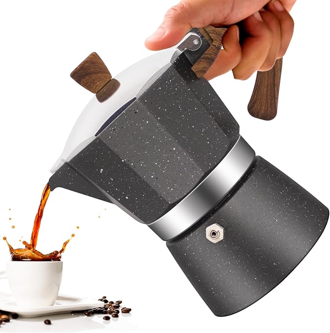 Vaolvpant 3 Cup Aluminum Moka Pot Classic Stovetop Espresso Coffee Maker 150ml 5oz Coffeemaker Percolator Mocha Pot Greca Coffee Maker Cafe Makers for Italian and Cuban Café Brewing Gray