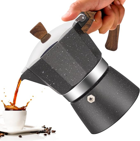 Vaolvpant 3 Cup Aluminum Moka Pot Classic Stovetop Espresso Coffee Maker 150ml 5oz Coffeemaker Percolator Mocha Pot Greca Coffee Maker Cafe Makers for Italian and Cuban Café Brewing Gray