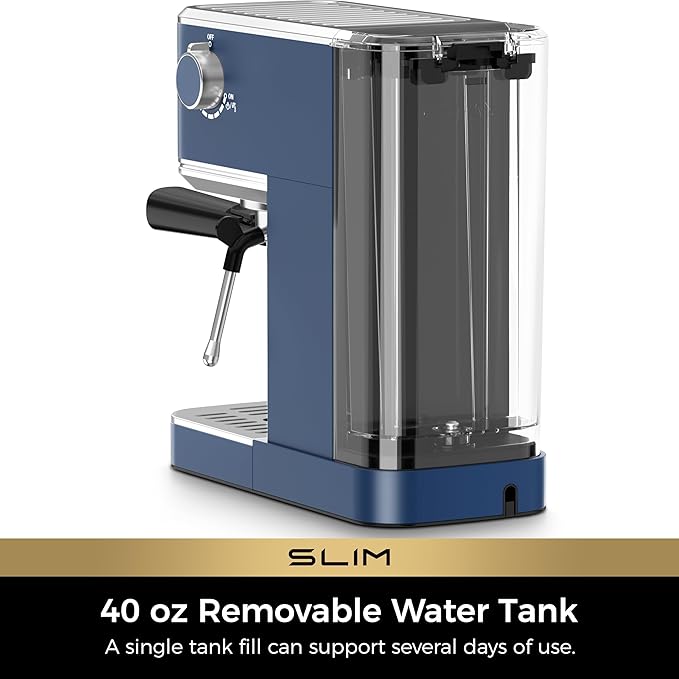CHULUX Slim Espresso Machine with Milk Frother, 20 Bar Professional Italian Pump Espresso Coffee Machine for Home Cappuccino & Latte Maker, Stainless Steel, Navy