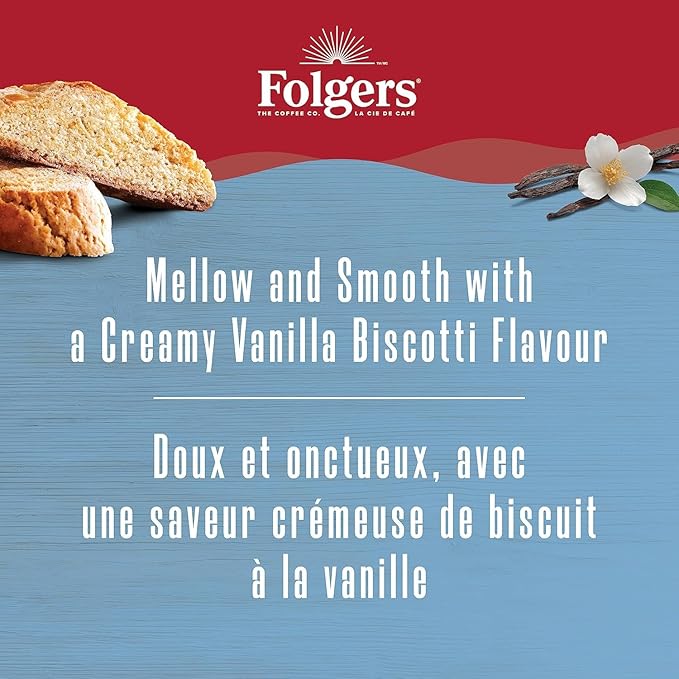 Folgers Vanilla Biscotti Coffee K-cups, 30 Count, 270g/9.5 oz. Box (Imported from Canada)