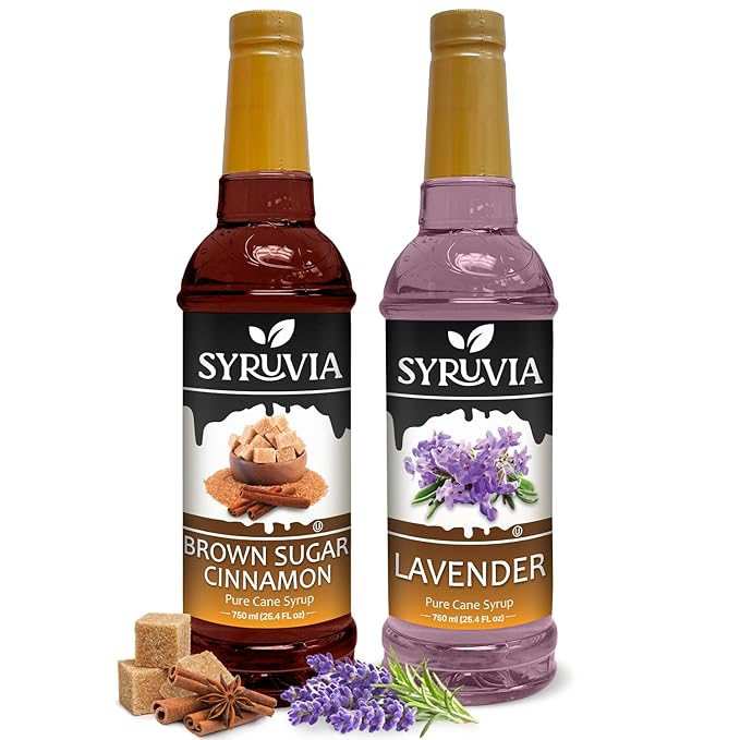 Syruvia Coffee Syrup Variety Pack - Brown Sugar Cinnamon & Lavender- Gluten-Free, Kosher, 25.4 fl oz Bottles - Enhance Your Coffee Experience with Premium Flavoring Syrups