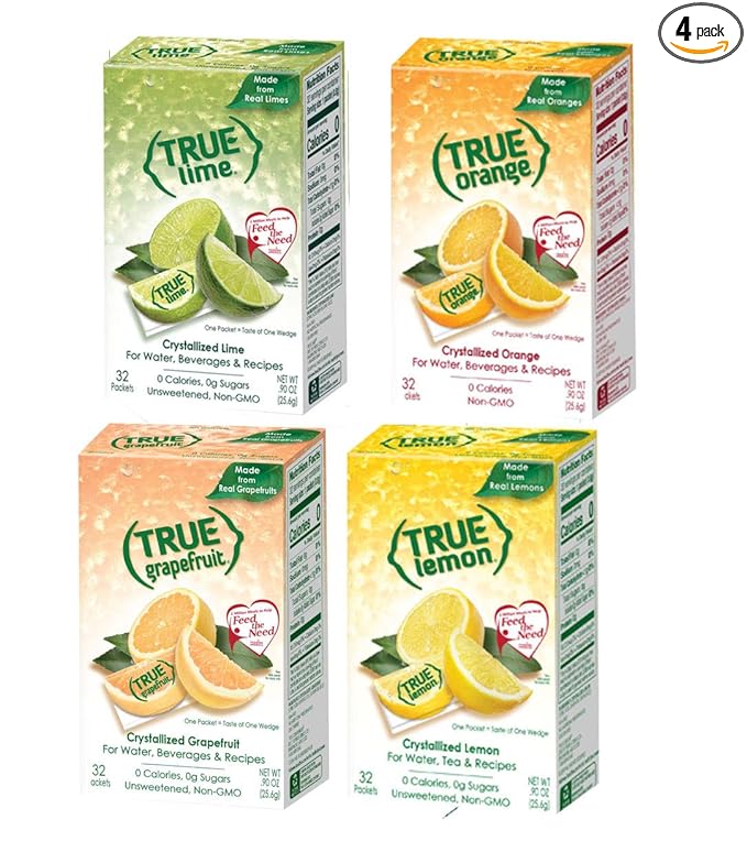 True Lemon, Lime, Orange & Grapefruit 32ct Boxes Sampler Pack (4 packs)