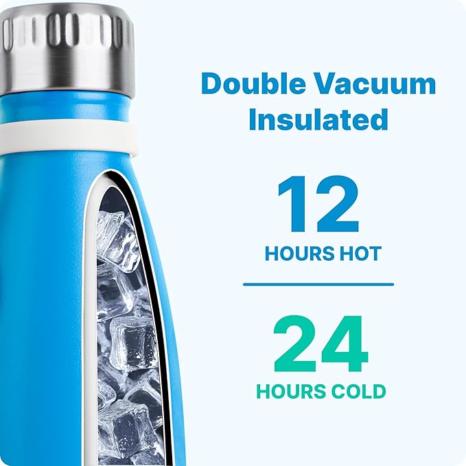 VINUR Small Water Bottle for School-9 oz Stainless Steel Insulated Leak Proof Sports Water Bottle for Purse, Gift for Girl Boy, Sky Blue