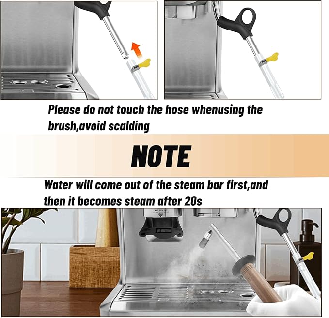 Jamotolly Coffee Machine Steam Cleaning Brush, Walnut Wood Handle, High Pressure Steam Wand Cleaner with Heat-Resistant Nylon Head