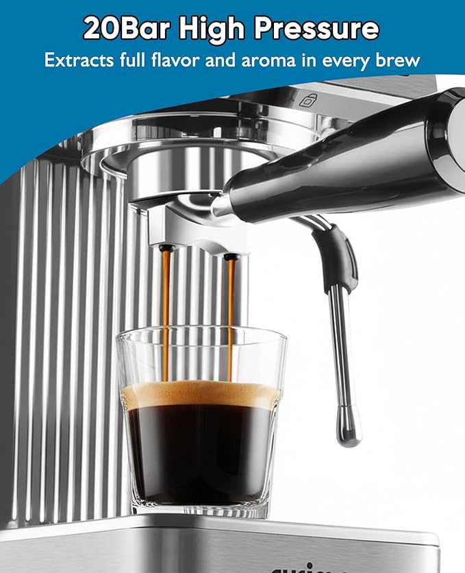 CUSIMAX Espresso Machine 20Bar Compact Coffee Machine with Powerful Steam Wand for Latte & Cappuccino, Stainless Steel Espresso Maker with 34oz Remevable Water Tank