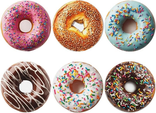 Donuts Coasters for Drinks with Holder Round Leather Coasters Set of 6 Cups Mugs Mat Pad for Home Kitchen Bar