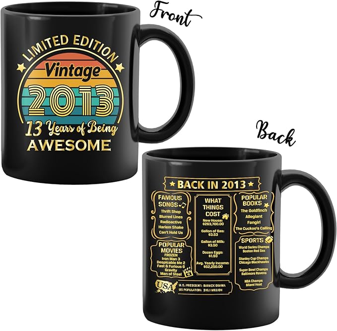 QUPT 13th Birthday Gifts for Girls Boys, 13th Birthday Gifts for Him, 2013 Birthday Gifts for Girls Boys, 13 Years Old Gifts, 2013 Birthday Gifts for Her Him, 13th Birthday Presents Coffee Mug