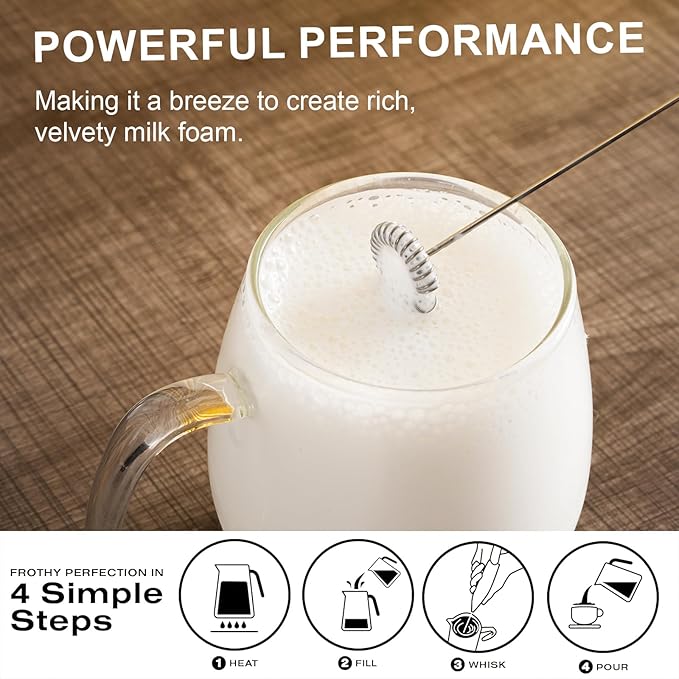 Milk Frother Handheld, Multi-Functional Electric Frother & Mixer | Compact Design for Easy Storage | Easy Clean | for Coffee, Latte, Matcha, Protein Shakes, Eggs | Kitchen Gift Idea (White)
