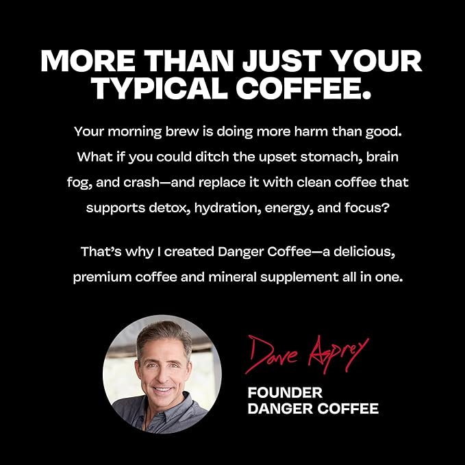 Danger Coffee by Dave Asprey, Remineralized, Mold Free & Lab Tested Swiss Water Decaf Ground Coffee, Medium Roast, Decaffeinated 10.9 Ounce