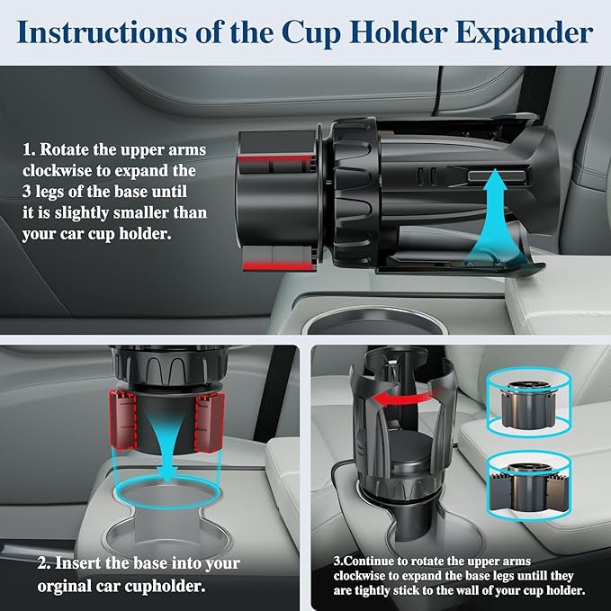 Car Cup Holder Expander, Cup Holder Extender Adapter with Expandable Arm and Adjustable Base, Compatible with Yeti Ramblers, Hydro Flasks, Stanley, Owala Most Coffee Mugs Bottles & Cups (CUP-B-2pack)